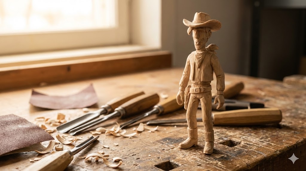 Generate Hand Carved wooden miniatur style figure